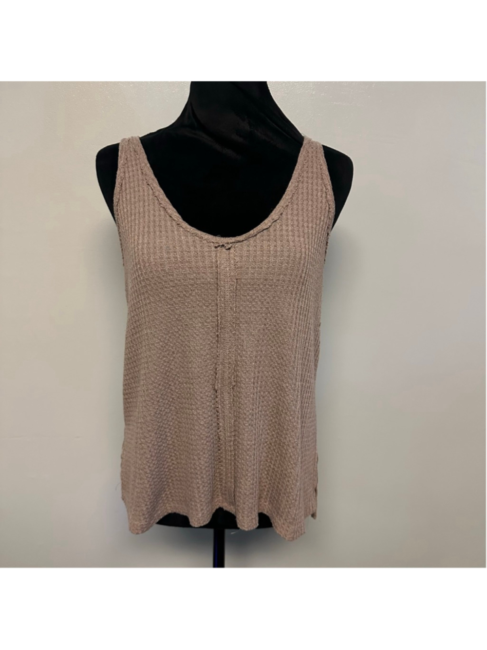 BLU-PEPPER Tank Top Taupe Waffle Knit Size Small